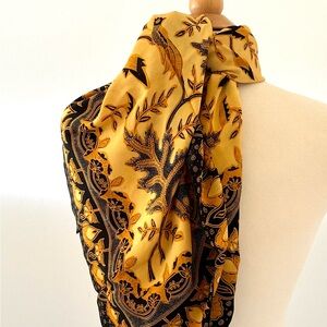 Scarf Harvest Gold Black Lily Flowers Graphic Border Elegant Crepe  39 X 41